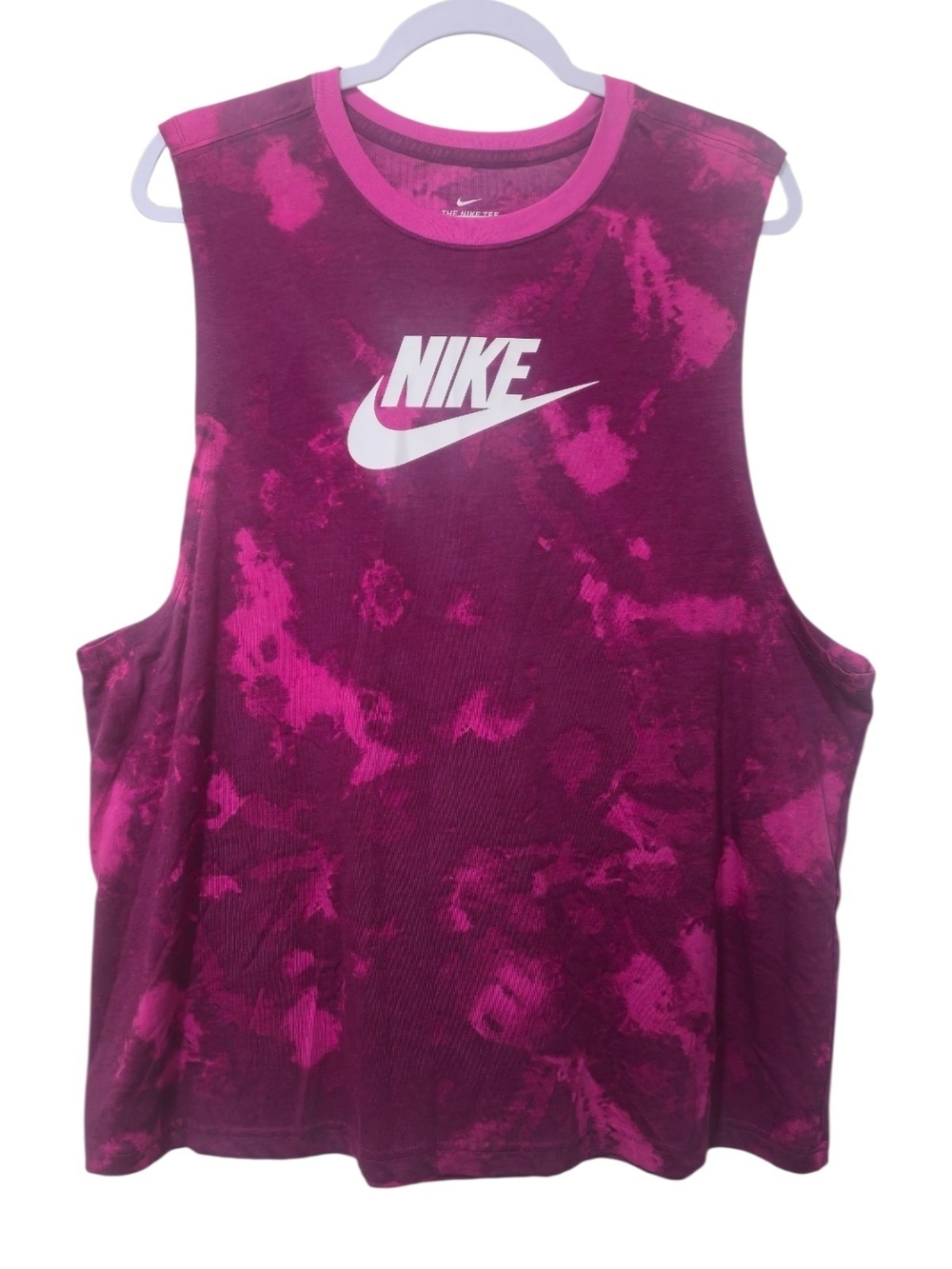 Nike Tie Dye Logo Athletic Muscle Tank Top Woman 2XL Pink Purple Activewear Gym